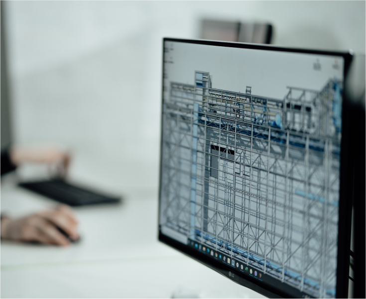 computer monitor displaying a CAD drawing